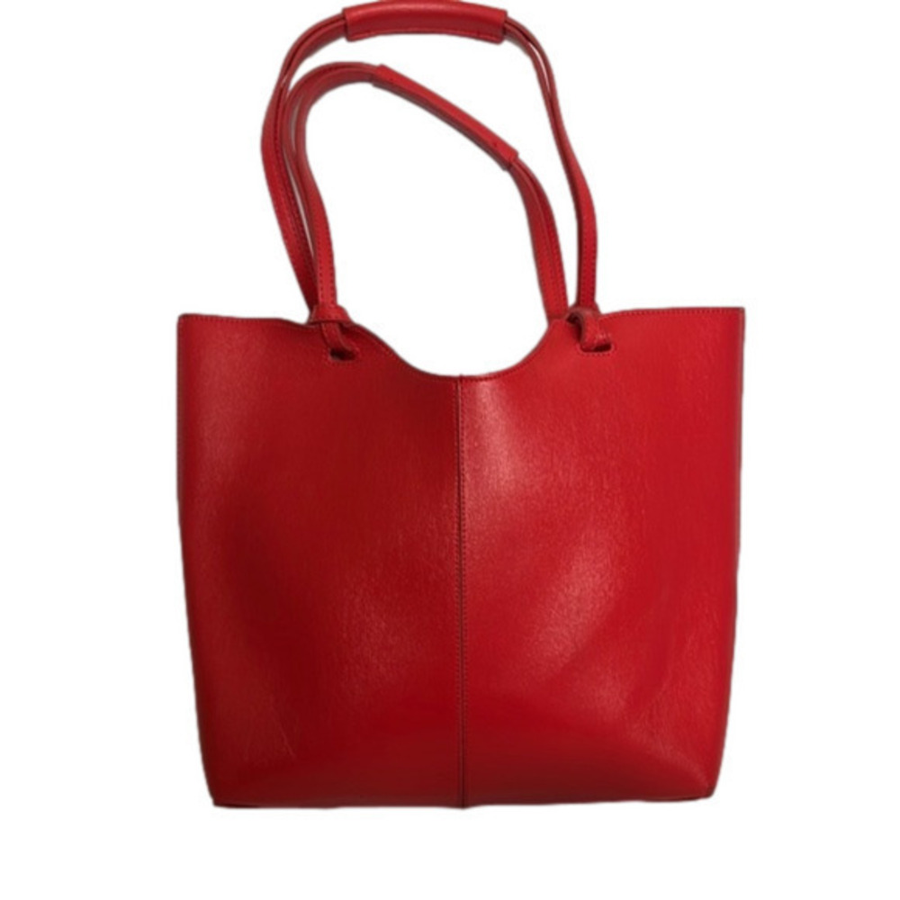 Fall 2019 Neiman Marcus Lg Faux Leather Shoulder Bag Red Tone  Double handles